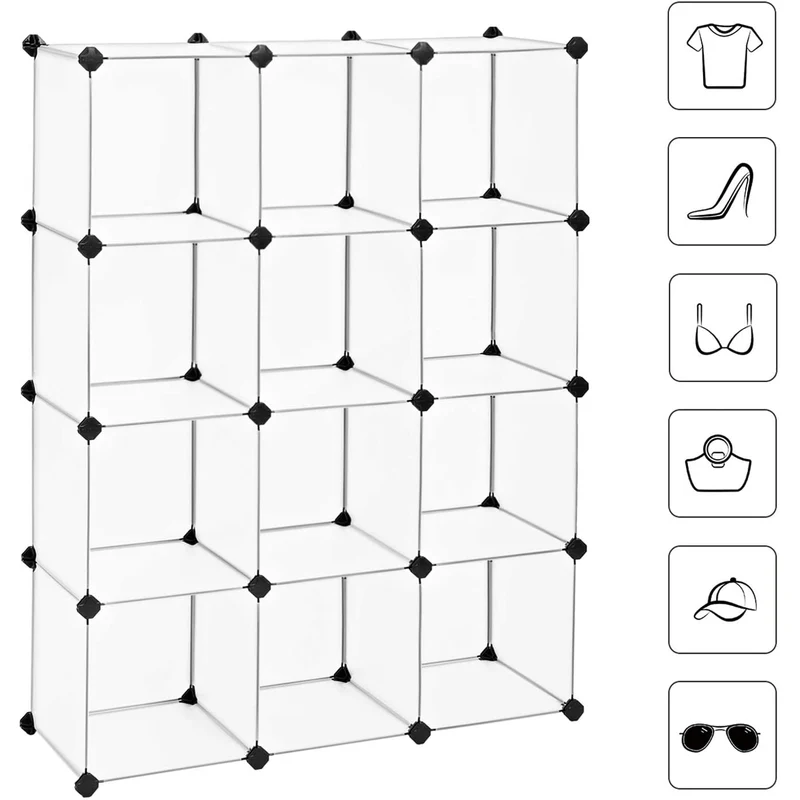 Nancy's Morton Vakkenkast - Opbergkast - Opbergsysteem - Plankensysteem - Verstelbaar - Wit - Transparant - ± 90 x 30 x 120 cm