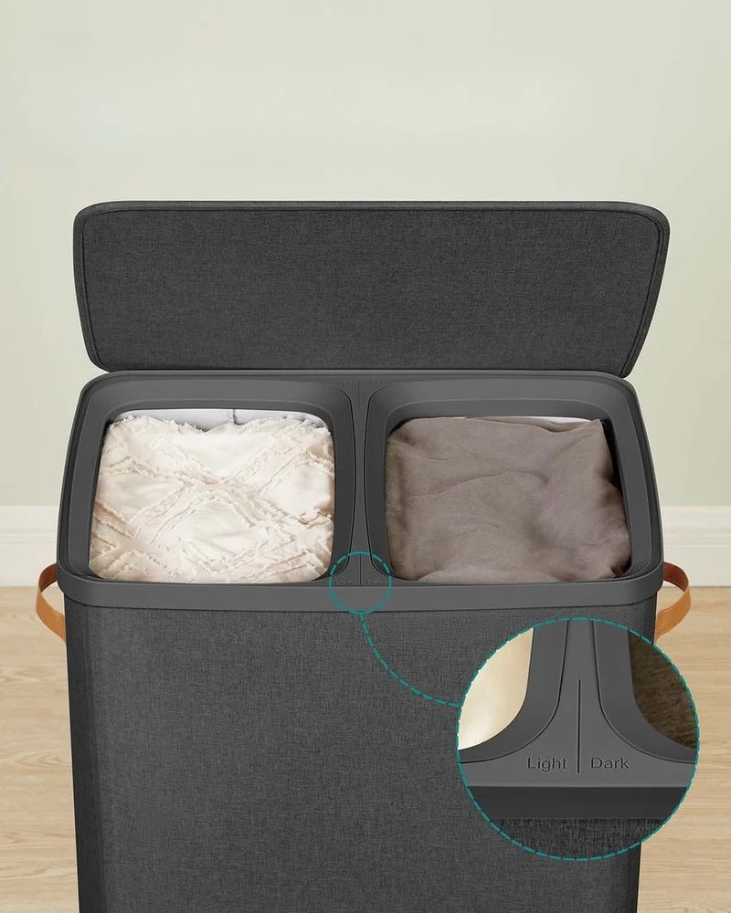 Nancy's Griante Wasmand - Wasbox - Wassorteerder - 2 Vakken - Zwart - 170 Liter