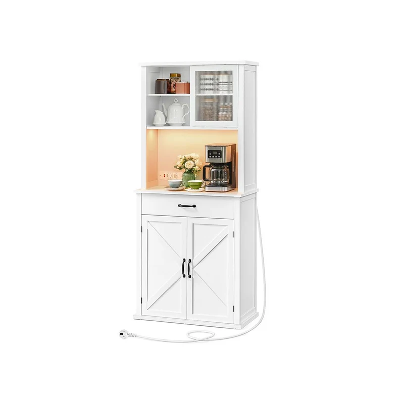 Nancy's Avelal Keukenkast Vrijstaand - Opbergkast - Buffetkast - Met Verlichting - Wit - ± 80 x 40 x 180 cm