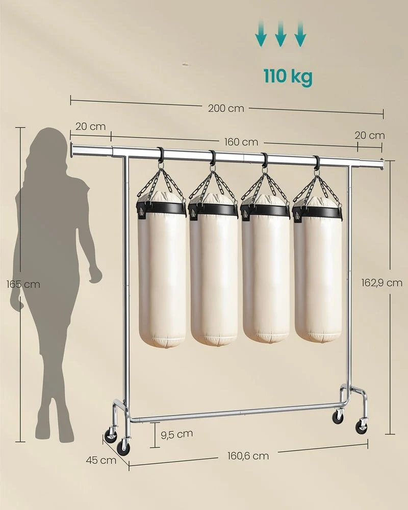 Nancy's Erba Kledingrek - Stevig Garderoberek - Kledingroede - Verlengbaar - Zilver - Draagvermogen tot 110 kg