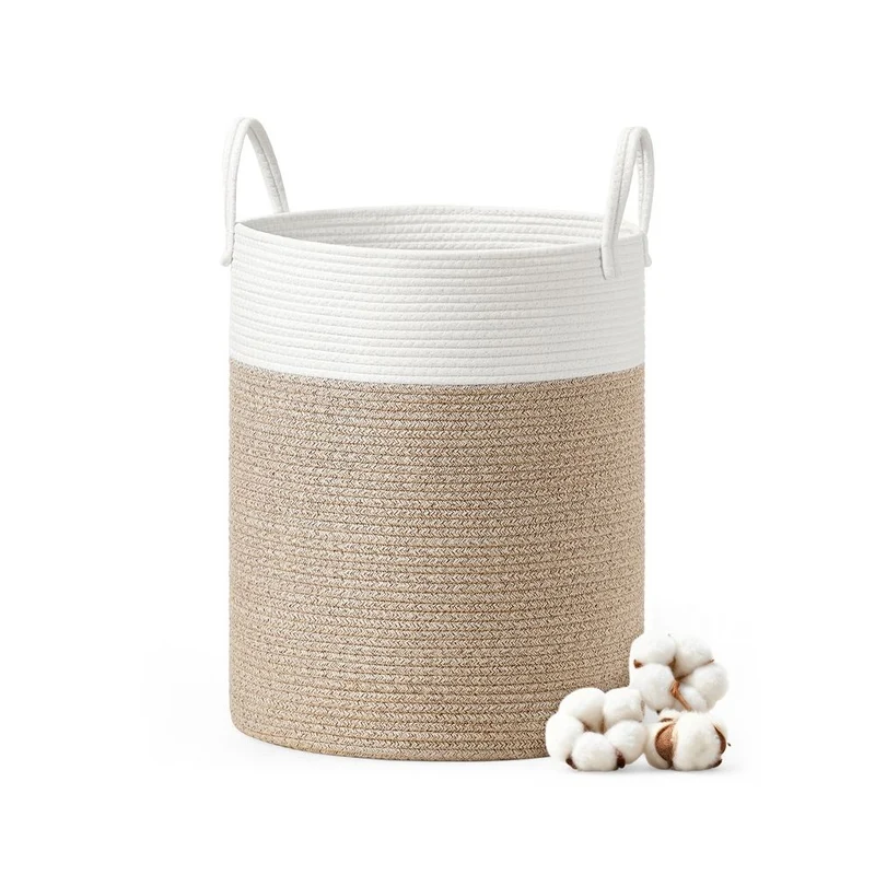 Nancy's Pragelato Wasmand - Wasbox - Wit / Grijsbruin - Katoenen Touw - 60 Liter