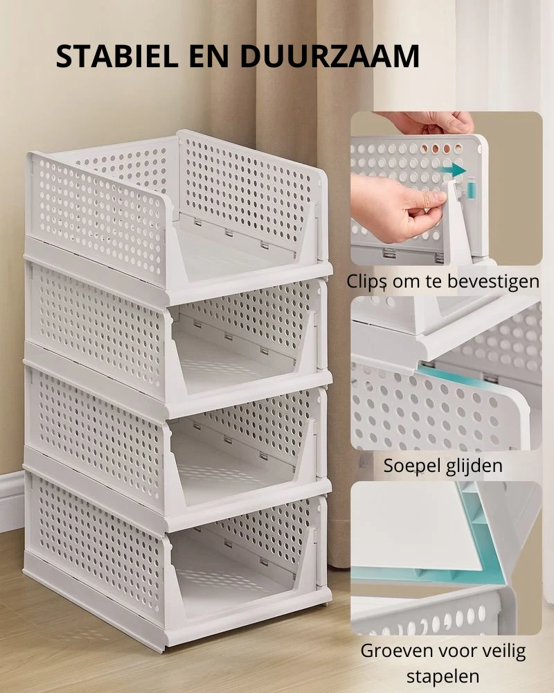 Nancy's Piazzolo Organizers - Opbergmanden - Stapelbaar - Opvouwbaar - Set van 6 - Wit - ± 45 x 35 x 20 cm