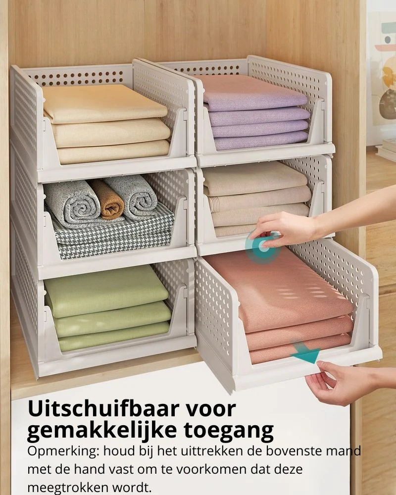 Nancy's Piazzolo Organizers - Opbergmanden - Stapelbaar - Opvouwbaar - Set van 6 - Wit - ± 45 x 35 x 20 cm