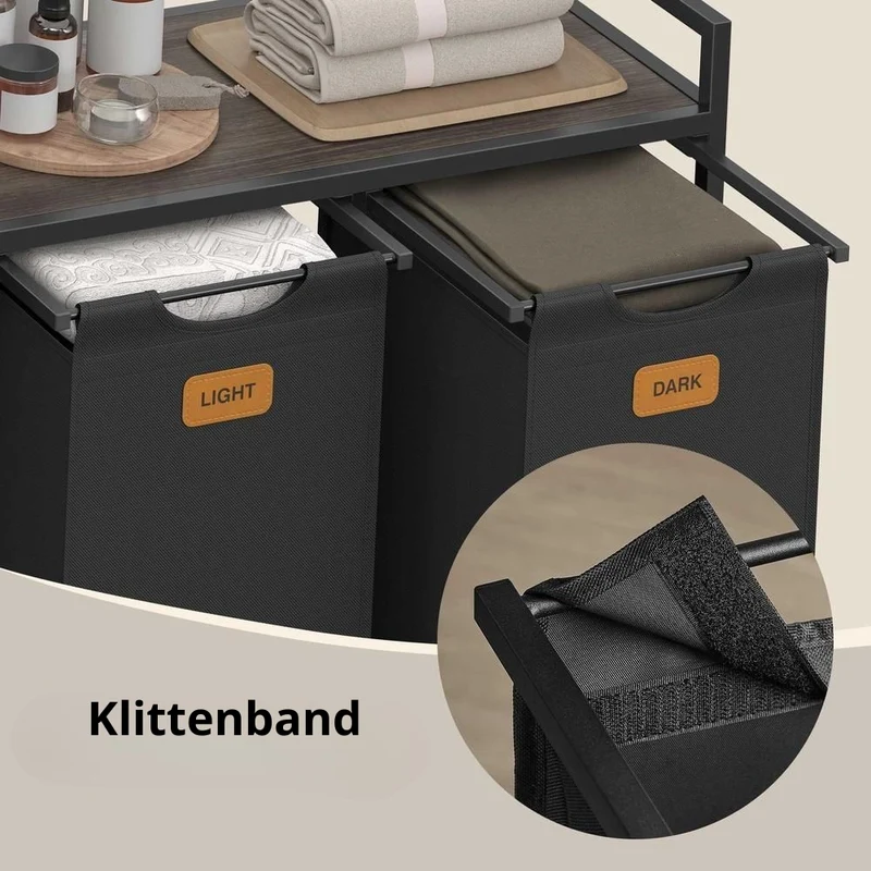 Nancy's Sermoneta Wassorteerder - Wasmand - Op Wieltjes - 3 Vakken - Zwart - 150 Liter