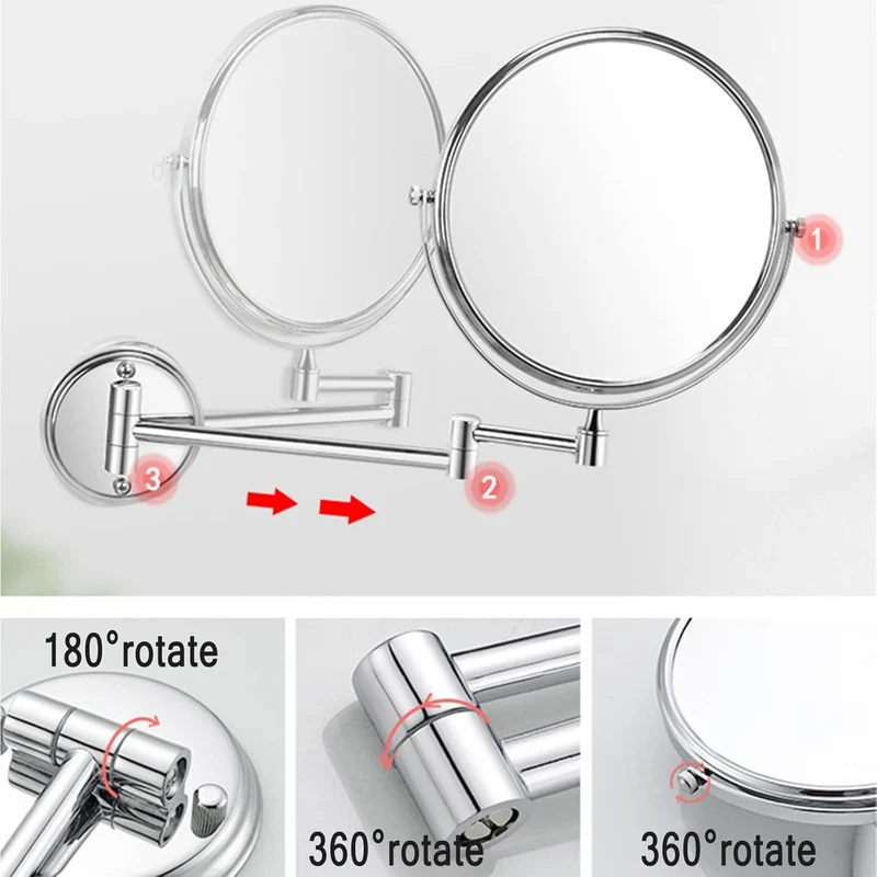 Miroir Pivot Rond P902 Mural Chromé Double Face 1X/3X
