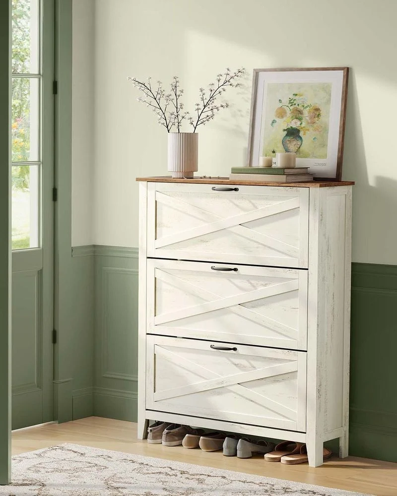 Nancy's Offanengo Schoenenkast - Opbergkast voor Schoenen - Vintage Wit - ± 85 x 25 x 125 cm
