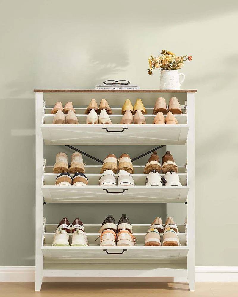 Nancy's Offanengo Schoenenkast - Opbergkast voor Schoenen - Vintage Wit - ± 85 x 25 x 125 cm