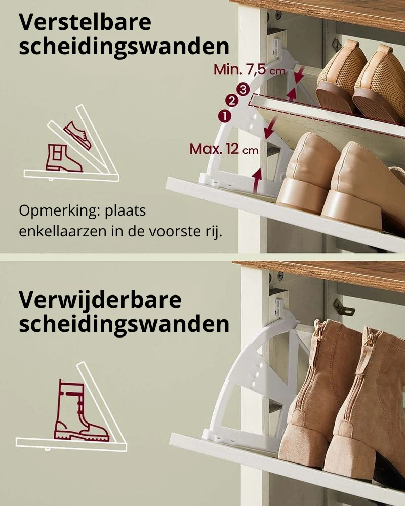 Nancy's Offanengo Schoenenkast - Opbergkast voor Schoenen - Vintage Wit - ± 85 x 25 x 125 cm