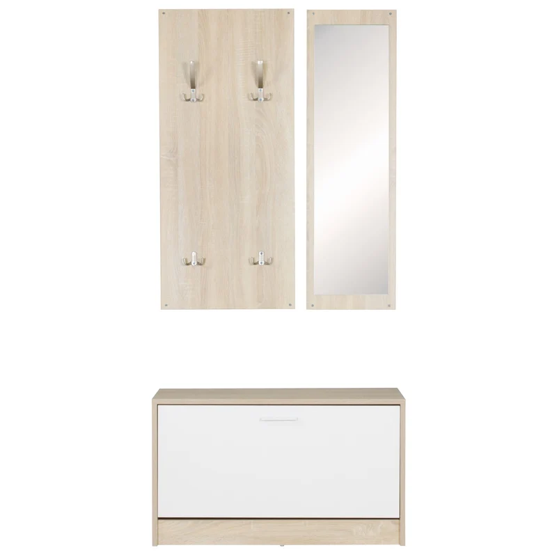 Nancy's Oskar Wandgarderobe - Wandkapstok - Schoenenkast - Spiegel - Sonoma / Wit