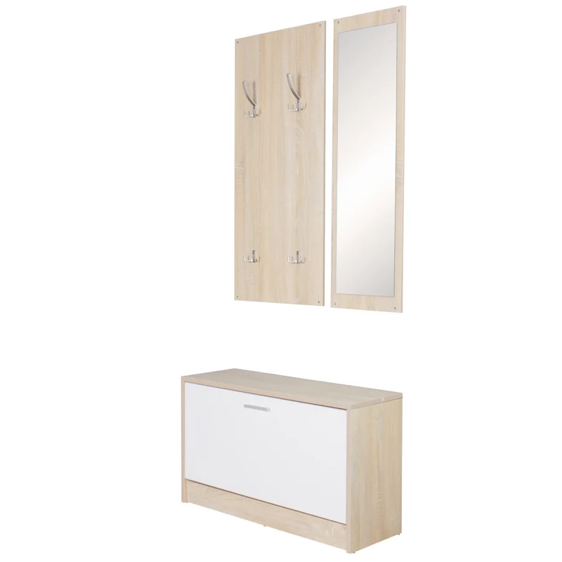 Nancy's Oskar Wandgarderobe - Wandkapstok - Schoenenkast - Spiegel - Sonoma / Wit