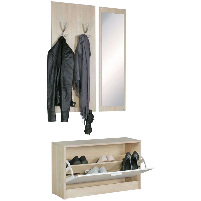 Nancy's Oskar Wandgarderobe - Wandkapstok - Schoenenkast - Spiegel - Sonoma / Wit