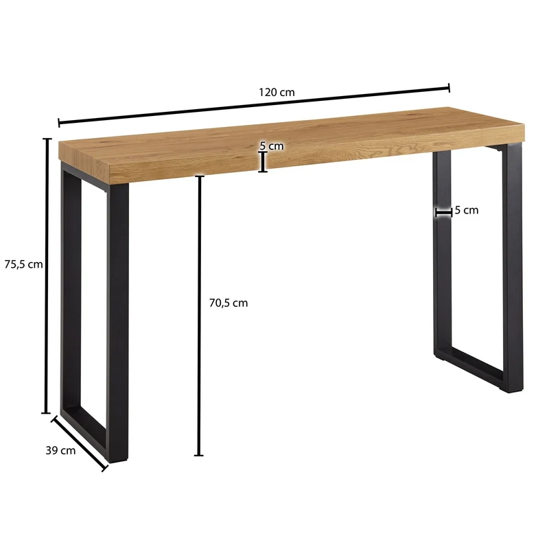 Nancy's Crasto Sidetable - Consoletafel - Bijzettafel - Eiken / Zwart - Staal - ± 120 x 40 x 75 cm