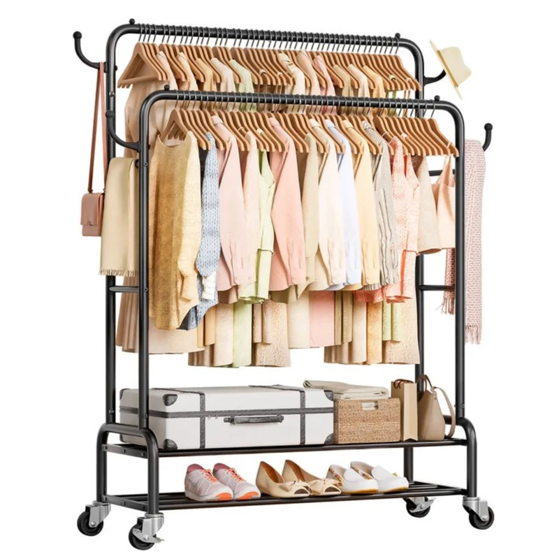 Eleganca Kledingrek XL - Stevig Garderoberek - Dubbel Kledingrek - Zwart - Staal - B112 x D40 x H155 cm - Topper