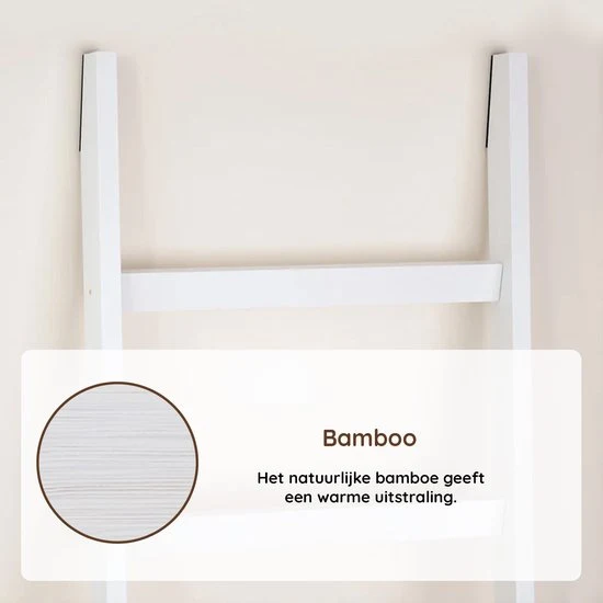 Nancy's Eleganca Handdoekladder - Handdoekrek - ecoratieve Ladder met 5 Ophanghaakjes - Wit - Bamboe - 60 x 170 cm