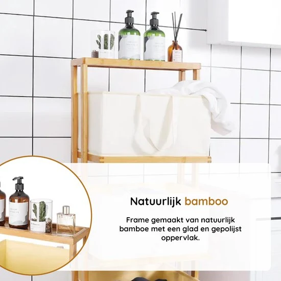 Nancy's Eleganca Wassorteerder 3 Vakken - Wasmand - Met Wieltjes - Bamboe - ± 40 x 35 x 120 cm