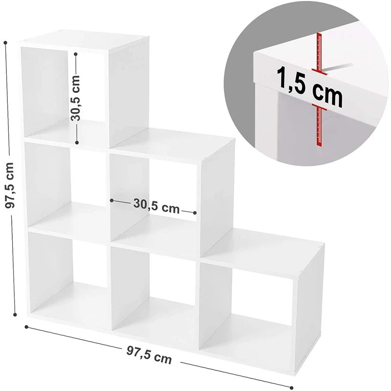 Nancy's Parzins Boekenkast - Vakkenkast - Opbergkast - 6 Vakken - Wit - ± 100 x 30 x 100 cm