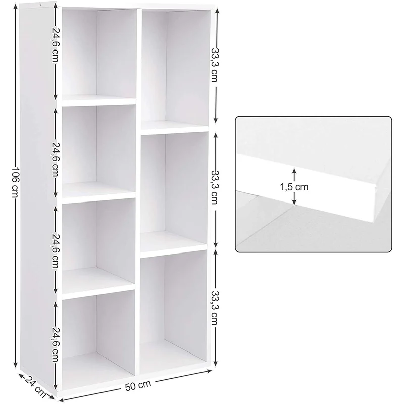 Nancy's Postuno Boekenkast - Wandkast - Vakkenkast - Opbergkast - Wit - ± 50 x 25 x 105 cm