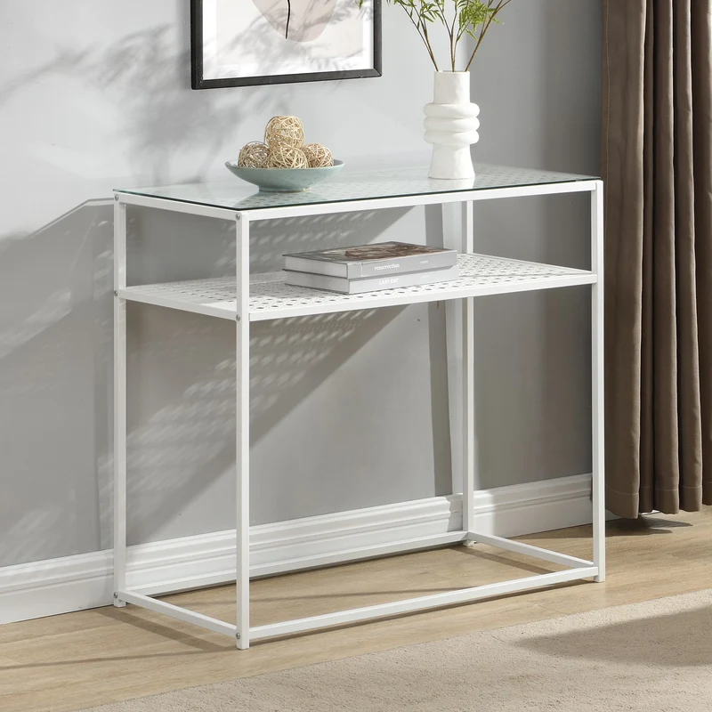 Nancy's Predore Sidetabel - Bijzettafel - Consoletafel - Haltafel - Wit - Glas / Staal - ± 80 x 40 x 75 cm