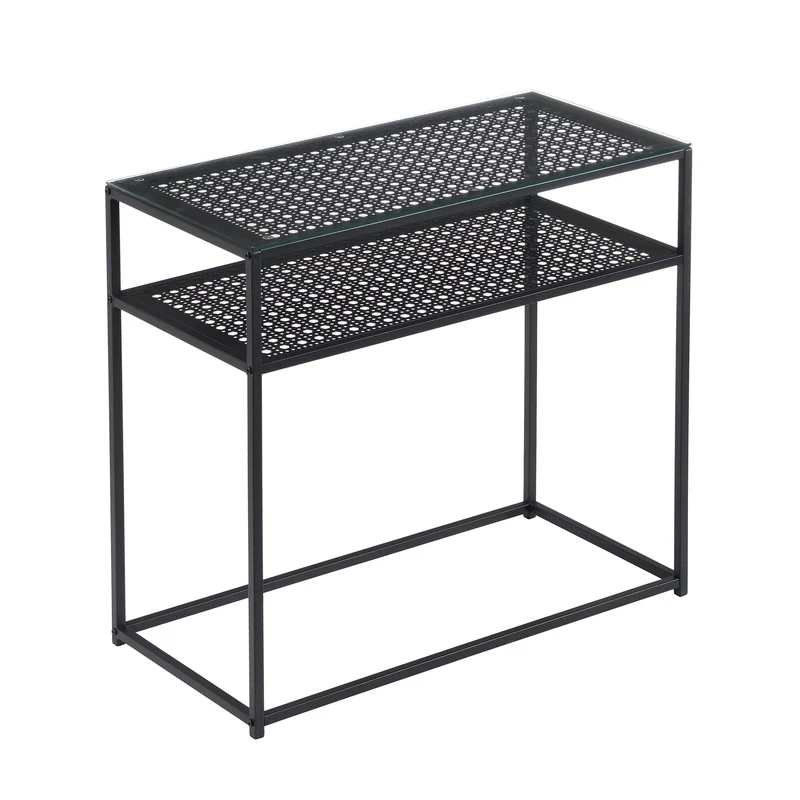 Nancy's Predore Sidetabel - Bijzettafel - Consoletafel - Haltafel - Zwart - Glas / Staal - ± 80 x 40 x 75 cm