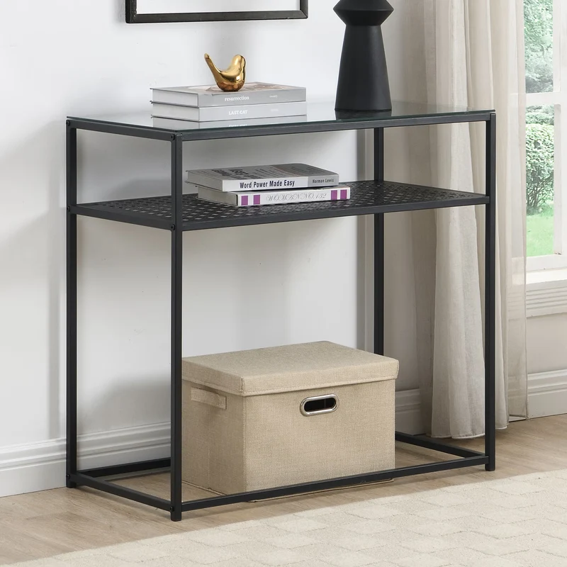 Nancy's Predore Sidetabel - Bijzettafel - Consoletafel - Haltafel - Zwart - Glas / Staal - ± 80 x 40 x 75 cm