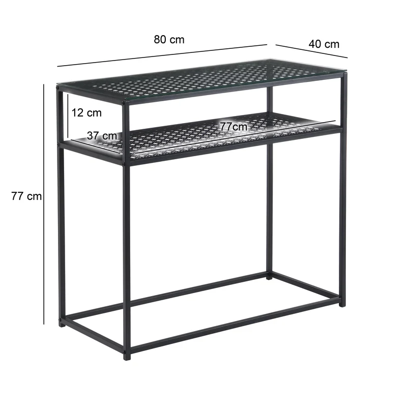Nancy's Predore Sidetabel - Bijzettafel - Consoletafel - Haltafel - Zwart - Glas / Staal - ± 80 x 40 x 75 cm