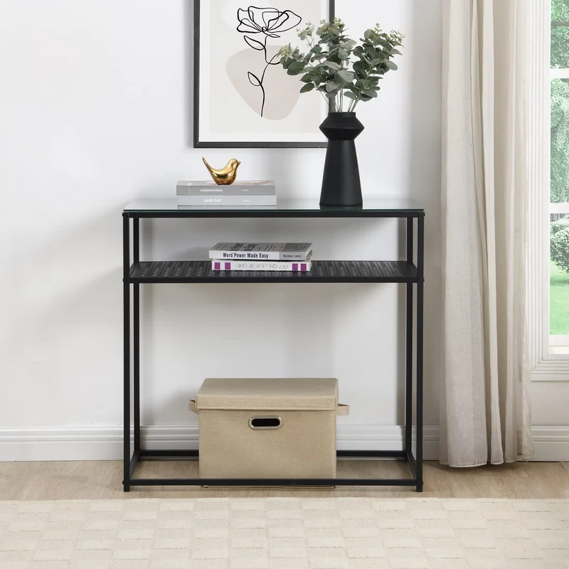 Nancy's Predore Sidetabel - Bijzettafel - Consoletafel - Haltafel - Zwart - Glas / Staal - ± 80 x 40 x 75 cm