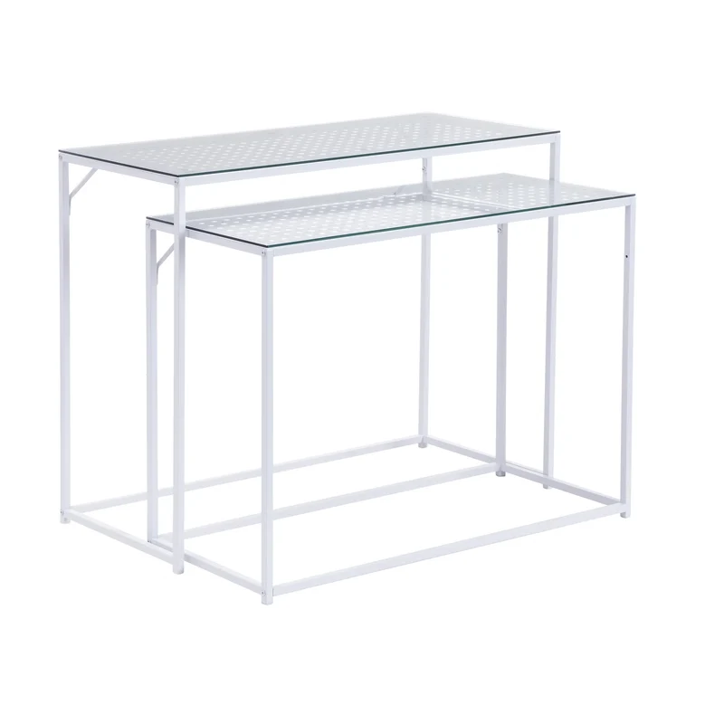 Nancy's Predoi Sidetables Set - Consoletafels - Haltafels - Set van 2 - Wit - Staal / Glas