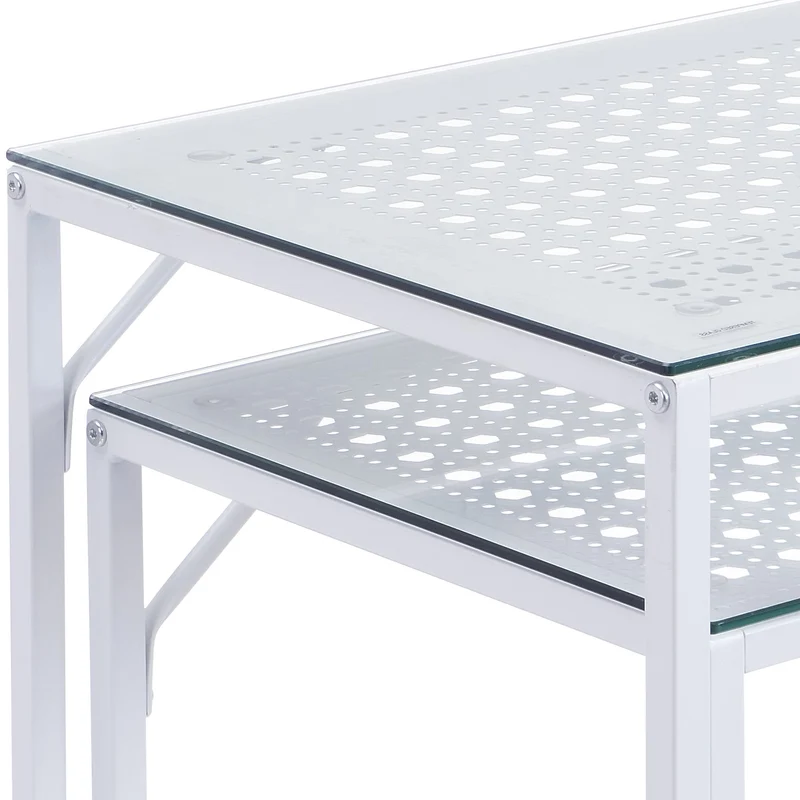 Nancy's Predoi Sidetables Set - Consoletafels - Haltafels - Set van 2 - Wit - Staal / Glas