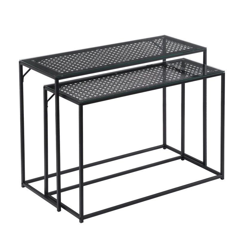 Nancy's Predoi Sidetables Set - Consoletafels - Haltafels - Set van 2 - Zwart - Staal / Glas