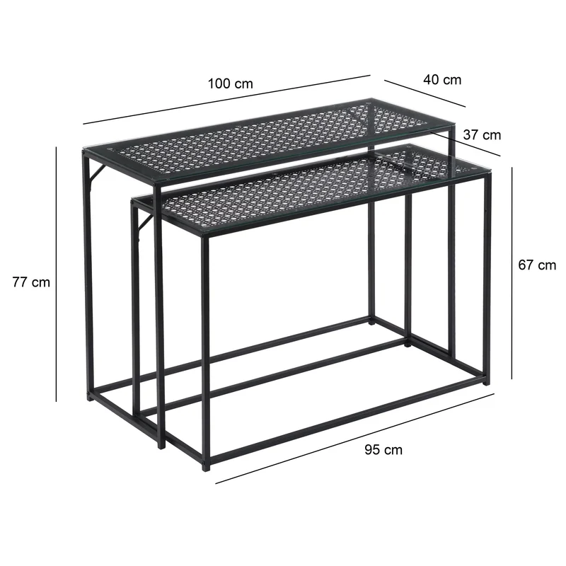 Nancy's Predoi Sidetables Set - Consoletafels - Haltafels - Set van 2 - Zwart - Staal / Glas