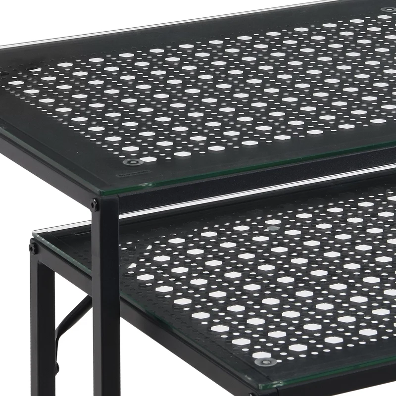 Nancy's Predoi Sidetables Set - Consoletafels - Haltafels - Set van 2 - Zwart - Staal / Glas