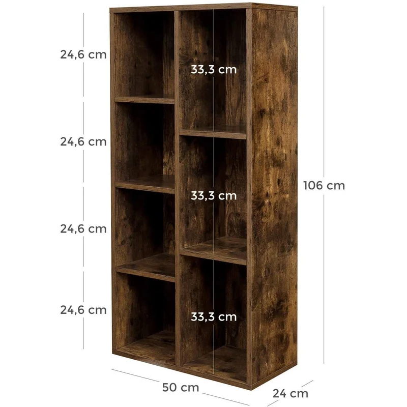 Nancy's Baranu Boekenkast - Opbergkast - 7 Vakkenkast - Industrieel - Hout - Bruin - ± 50 x 25 x 105 cm