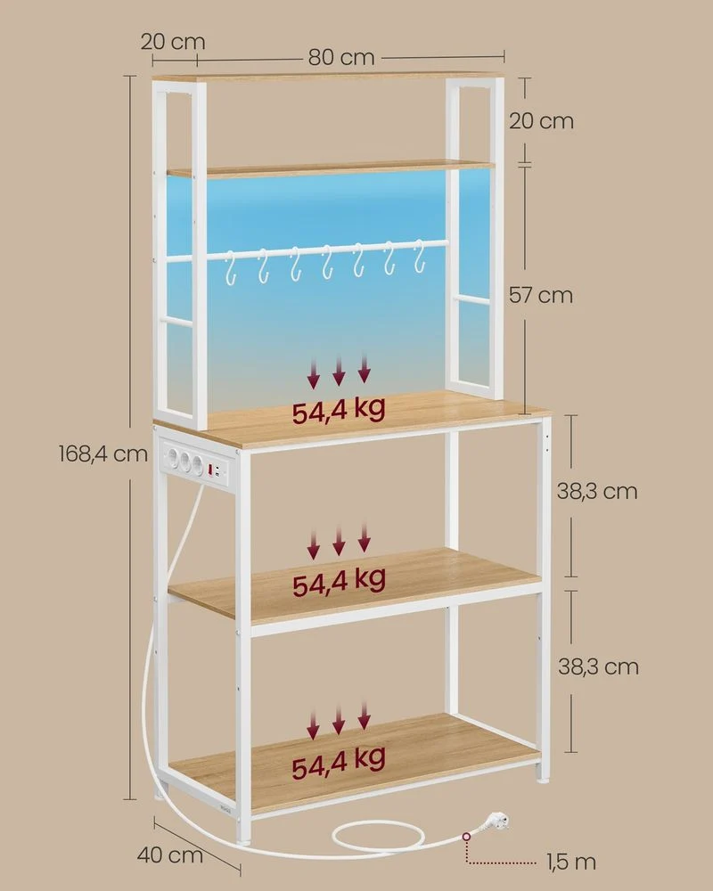 Nancy's Paratico Keukenkast - Keukenrek - LED-Verlichting - Eikenhout / Wit - ± 80 x 40 x 170 cm