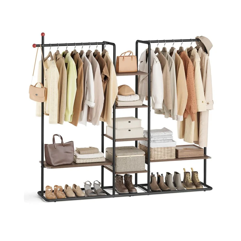 Nancy's Moretta Kledingrek - Garderoberek - Kledingstang - Walnootkleurig / Zwart - ± 165 x 35 x 175 cm