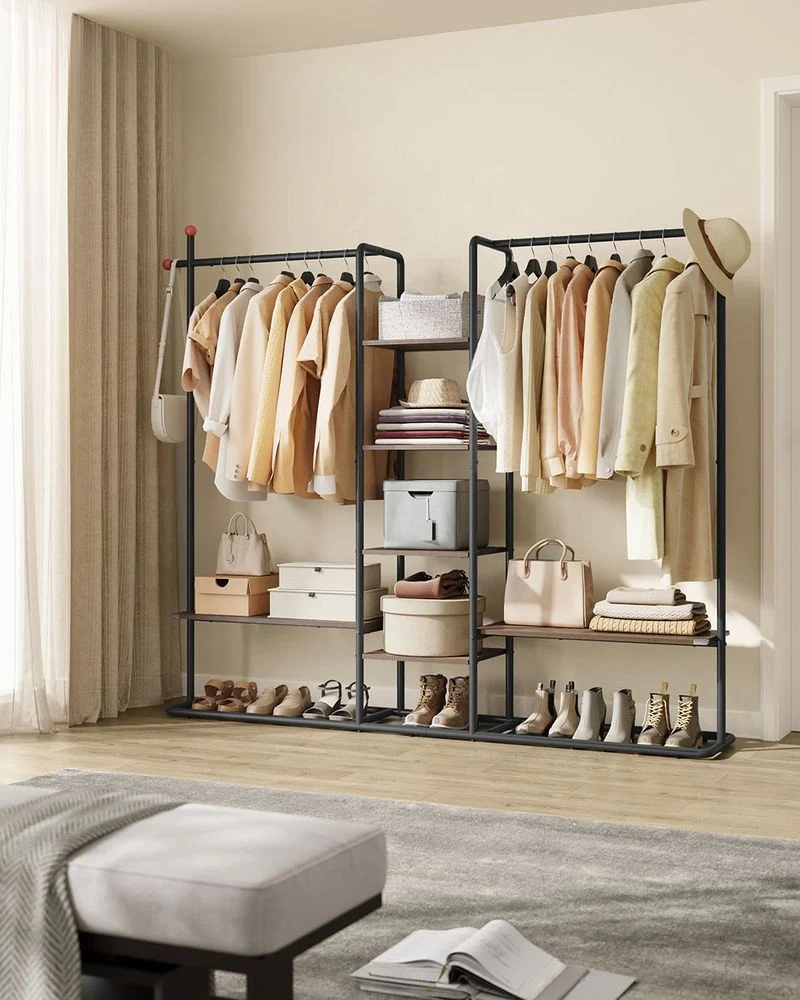 Nancy's Moretta Kledingrek - Garderoberek - Kledingstang - Walnootkleurig / Zwart - ± 165 x 35 x 175 cm