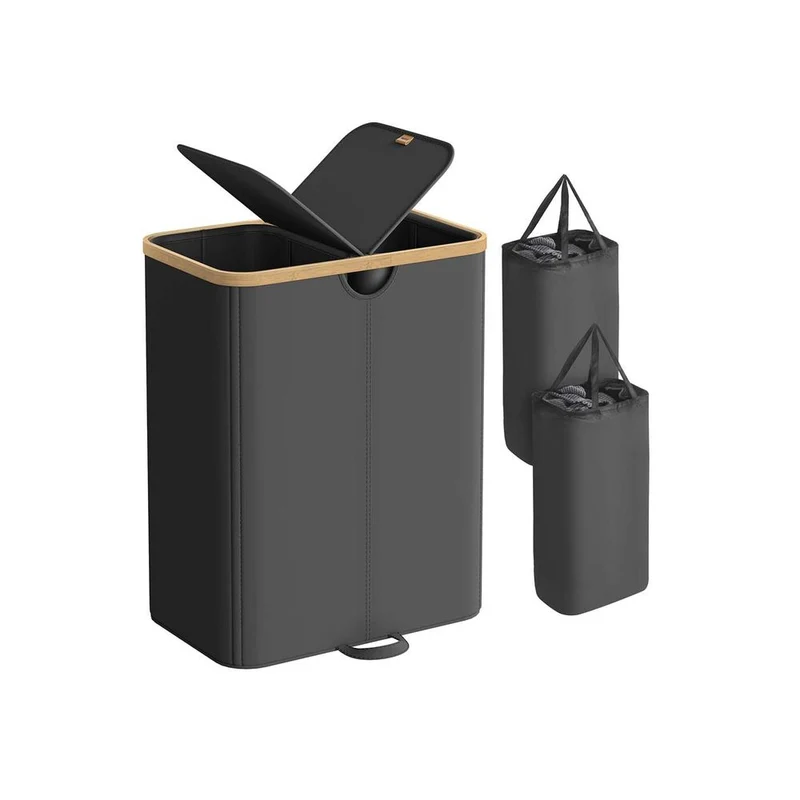 Nancy's Miazzina Wasmand - Wasbox - Wassorteerder - 2 Vakken - Zwart / Beige - 150 Liter