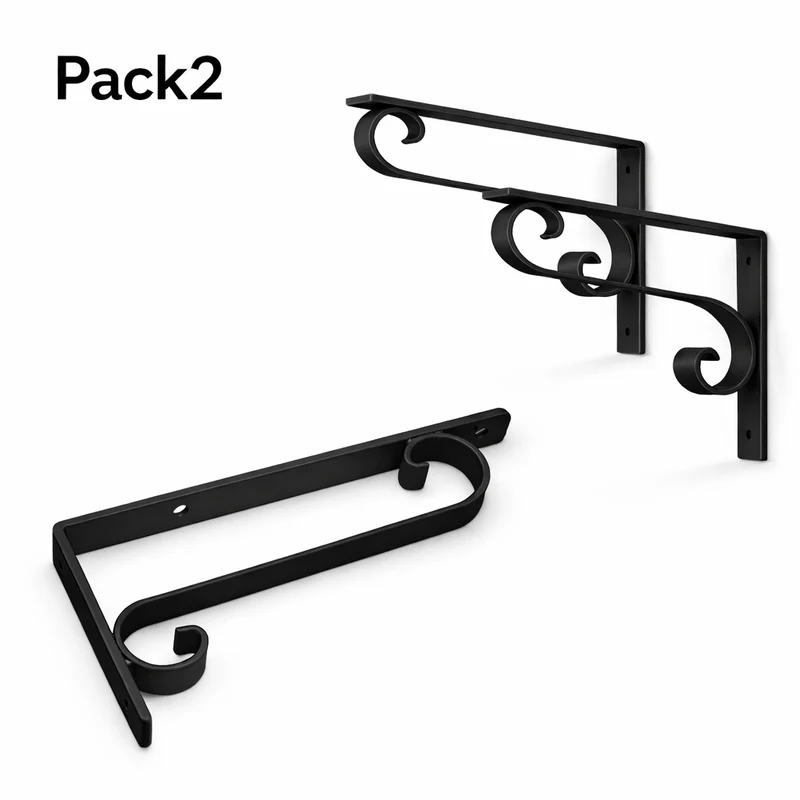 Support Étagère Fer Forgé Noir – Pack 2