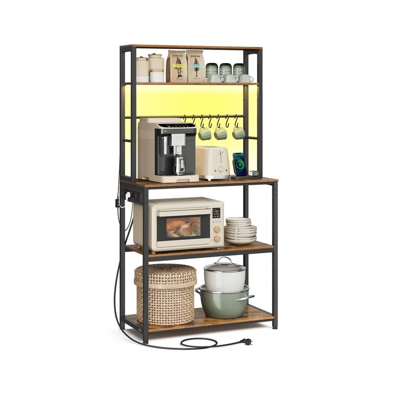 Nancy's Parcines Keukenkast - Keukenrek - LED-Verlichting - Vintage Bruin / Zwart - ± 80 x 40 x 170 cm