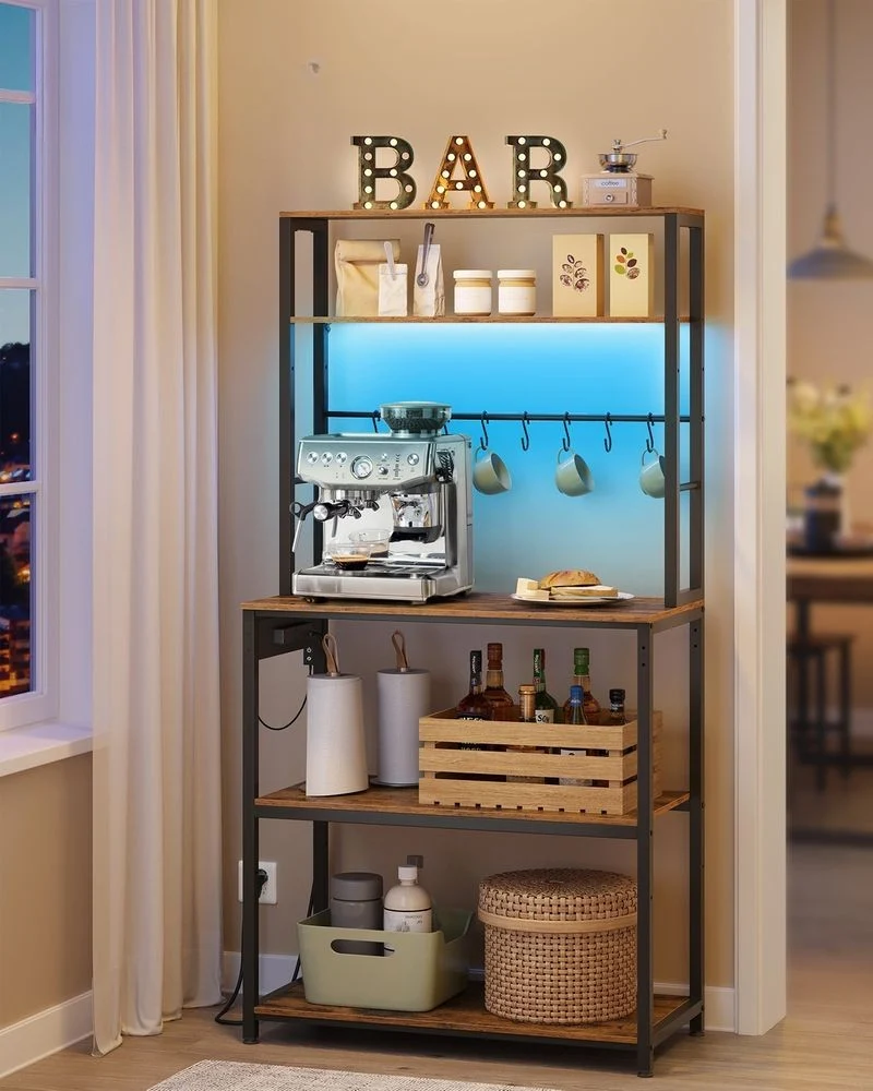 Nancy's Parcines Keukenkast - Keukenrek - LED-Verlichting - Vintage Bruin / Zwart - ± 80 x 40 x 170 cm
