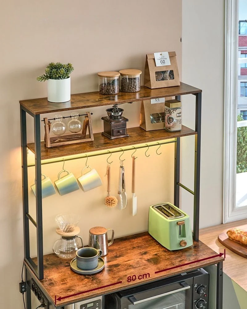 Nancy's Parcines Keukenkast - Keukenrek - LED-Verlichting - Vintage Bruin / Zwart - ± 80 x 40 x 170 cm