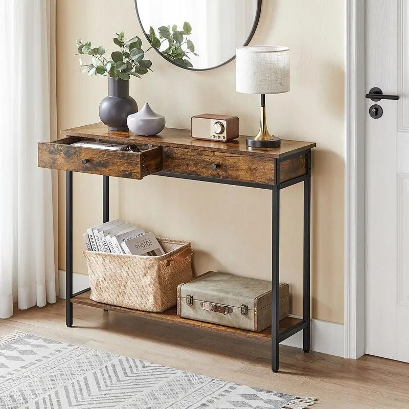 Nancy's Sandbach Consoletafel Met Laden - Industrieel - Zwart - Bruin - Dressoir - Bijzettafel - 100 x 30 x 80 cm (L x B x H)