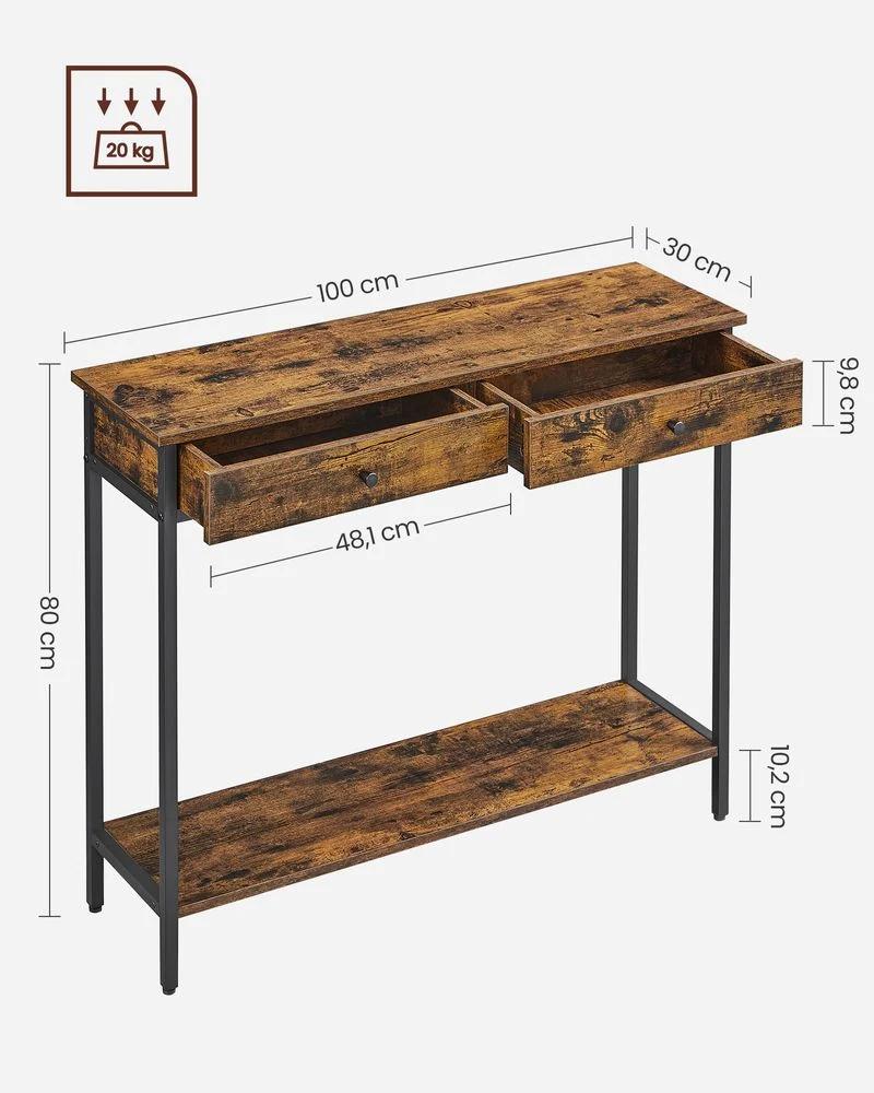 Nancy's Sandbach Consoletafel Met Laden - Industrieel - Zwart - Bruin - Dressoir - Bijzettafel - 100 x 30 x 80 cm (L x B x H)