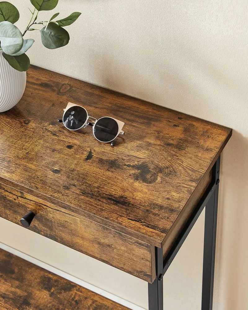 Nancy's Sandbach Consoletafel Met Laden - Industrieel - Zwart - Bruin - Dressoir - Bijzettafel - 100 x 30 x 80 cm (L x B x H)