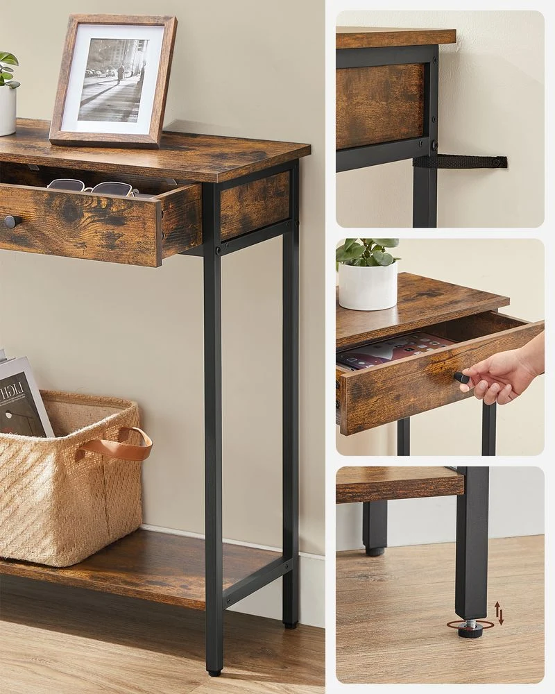 Nancy's Sandbach Consoletafel Met Laden - Industrieel - Zwart - Bruin - Dressoir - Bijzettafel - 100 x 30 x 80 cm (L x B x H)