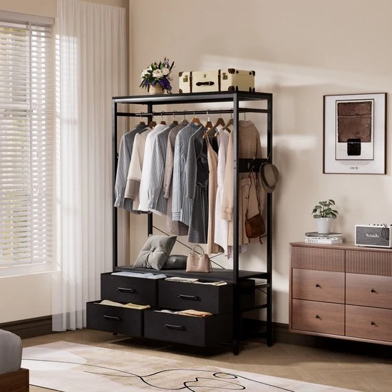 Casamoda Kledingkast - Wandgarderobe - Kledingrek - Kleerkast - Kapstok - Zwart - 100 x 40 x 180 cm