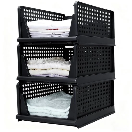 Eleganca Kastorganizers - Ladeboxen - Opbergboxen - Set van 3 - Zwart - ± 40 x 35 x 55 cm