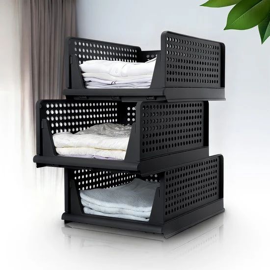 Eleganca Kastorganizers - Ladeboxen - Opbergboxen - Set van 3 - Zwart - ± 40 x 35 x 55 cm