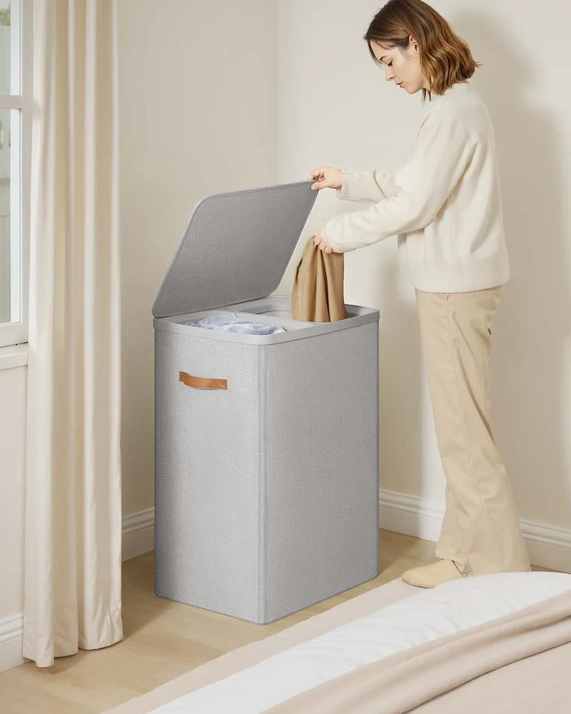 Nancy's Grignasco Wasmand - Wasbox - Wassorteerder - 2 Vakken - Grijs - 170 Liter
