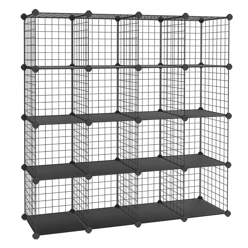 Nancy's Granet Vakkenkast - Opbergkast - 16 Kubussen - Schoenenrek - Staal - Organizer - Zwart - ± 120 x30 x 120 cm