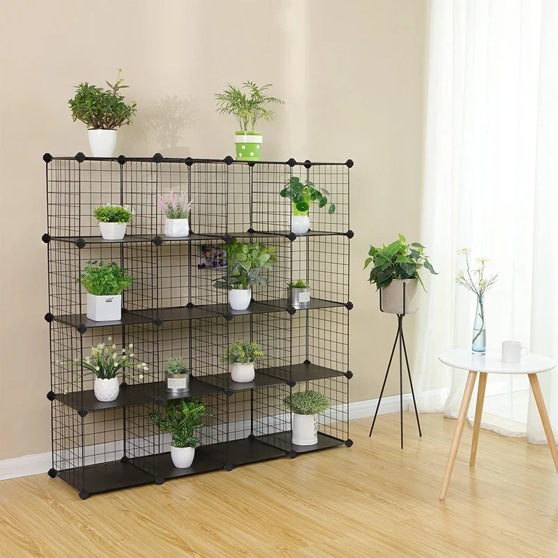 Nancy's Granet Vakkenkast - Opbergkast - 16 Kubussen - Schoenenrek - Staal - Organizer - Zwart - ± 120 x30 x 120 cm
